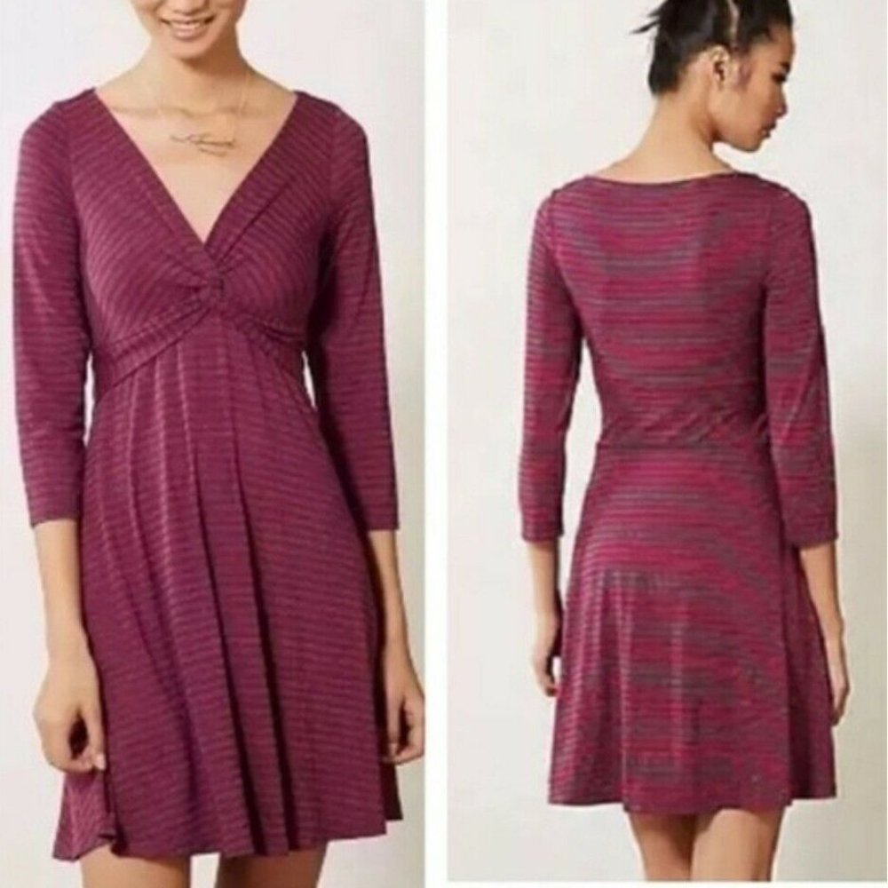 Anthropologie Lilka Striped Jersey Knot Gray Magenta Dress Size XS